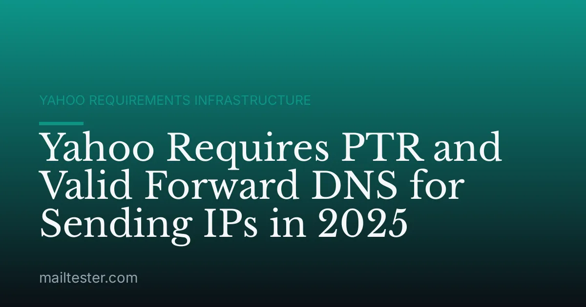 Yahoo Requires PTR and Valid Forward DNS for Sending IPs in 2025