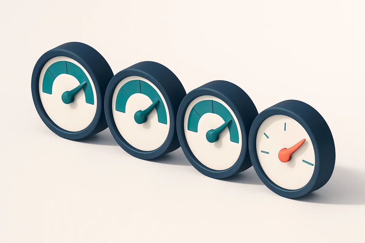 a row of four gauges showing delivery status and bounce risk