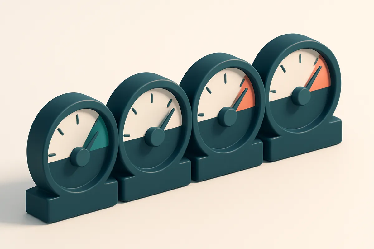 a row of four gauges showing deliverability percentages from 78% to 89%