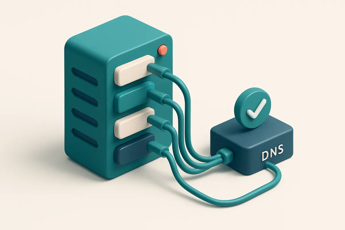 An isometric email server rack with labeled ports for Google Workspace, Mailchimp, SendGrid, and Klaviyo, each connected