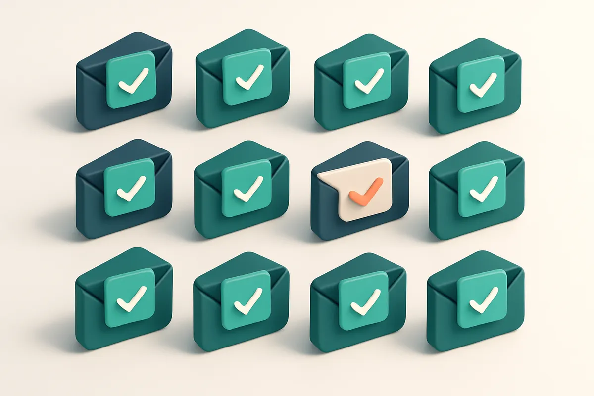 A grid of envelope icons with checkmarks inside each