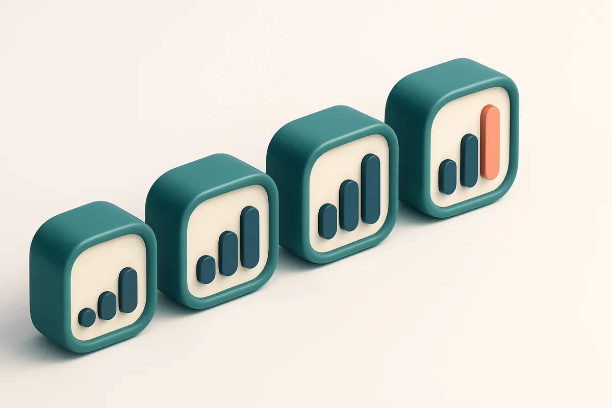 a row of four gauges showing increasing signal strength from left to right