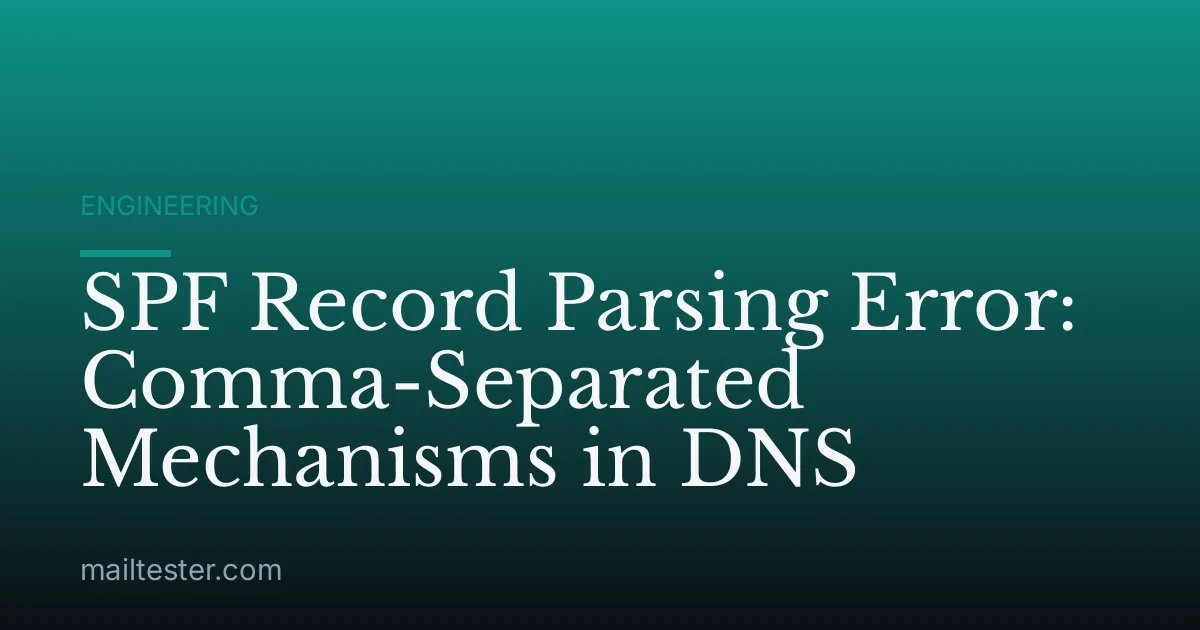 SPF Record Parsing Error: Comma-Separated Mechanisms in DNS