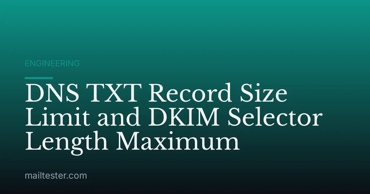 DNS TXT Record Size Limit and DKIM Selector Length Maximum