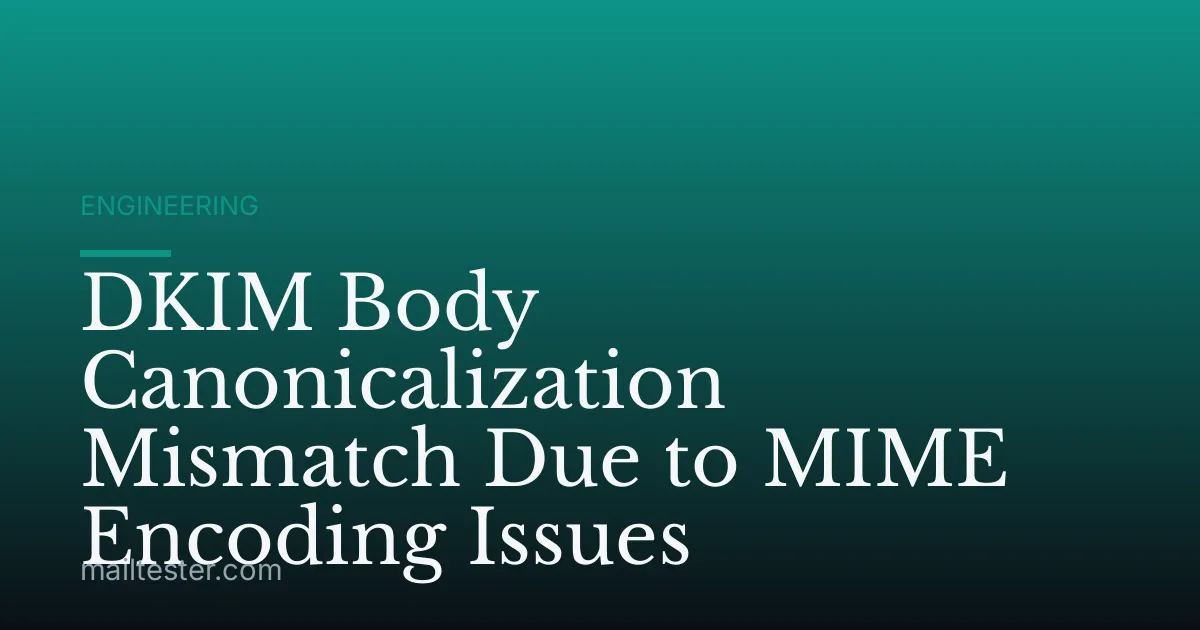 DKIM Body Canonicalization Mismatch Due to MIME Encoding Issues