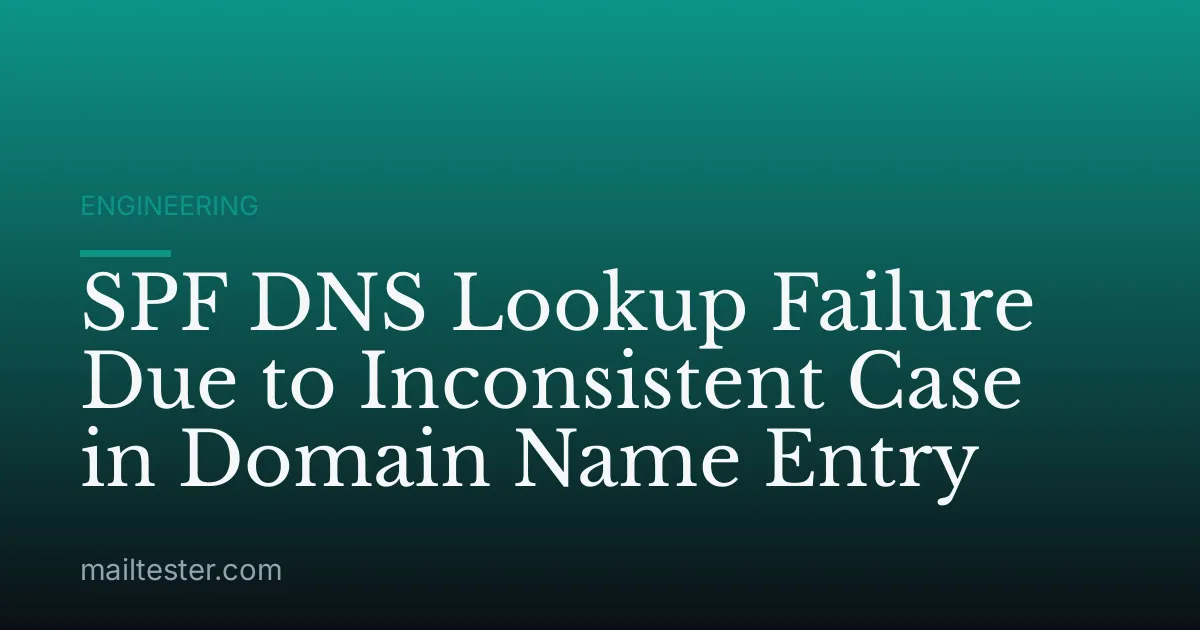 SPF DNS Lookup Failure Due to Inconsistent Case in Domain Name Entry