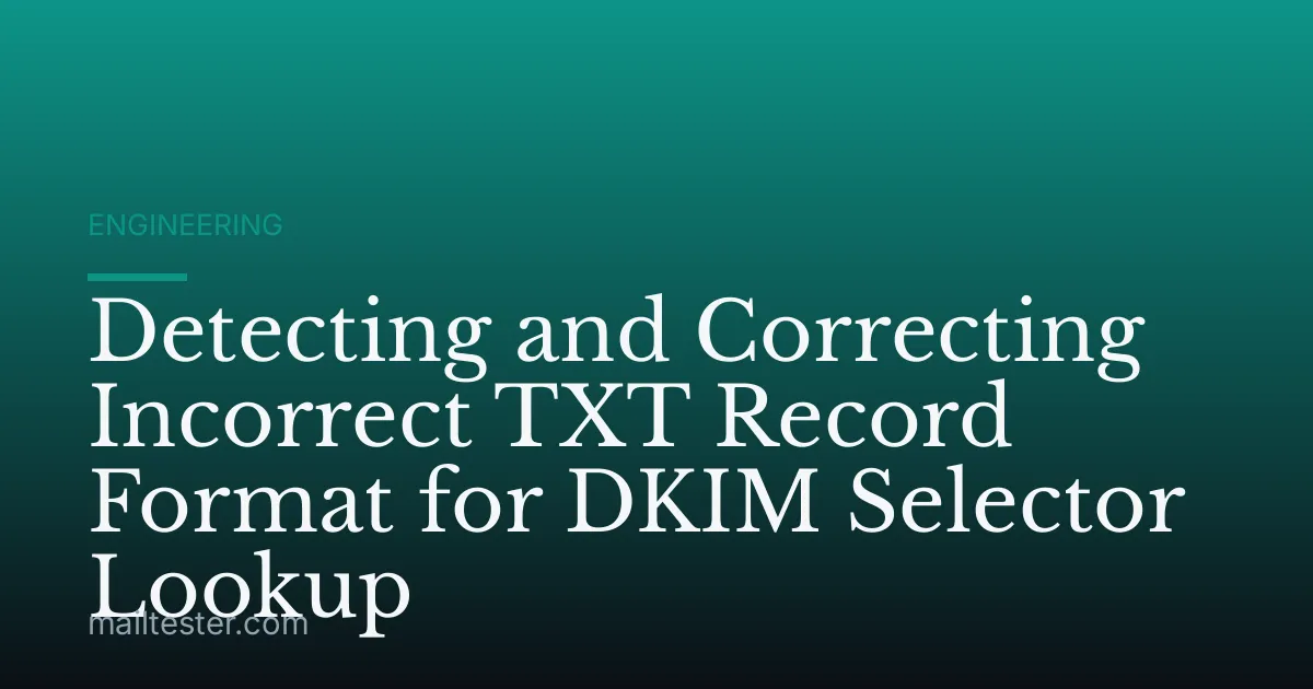 Detecting and Correcting Incorrect TXT Record Format for DKIM Selector Lookup