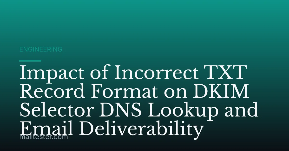 Impact of Incorrect TXT Record Format on DKIM Selector DNS Lookup and Email Deliverability