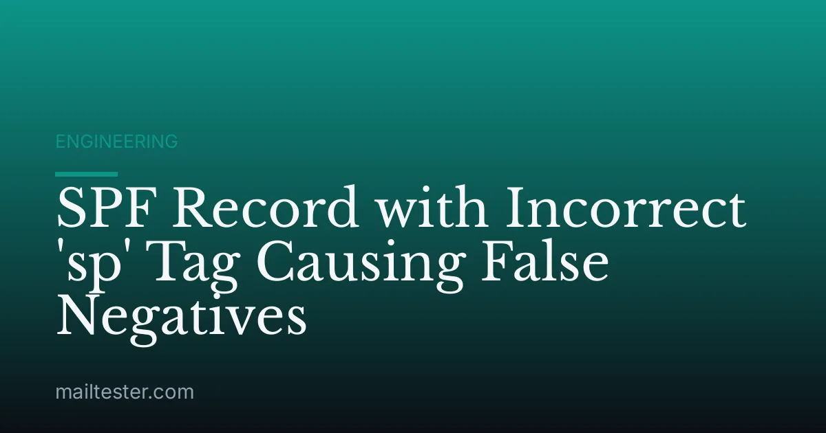 SPF Record with Incorrect 'sp' Tag Causing False Negatives