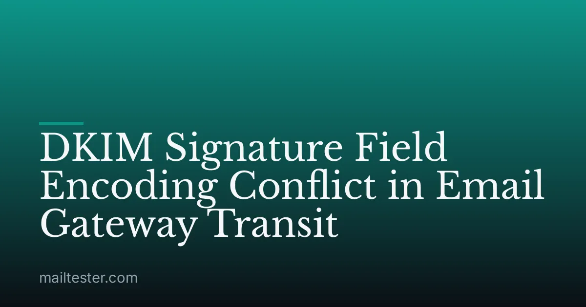 DKIM Signature Field Encoding Conflict in Email Gateway Transit