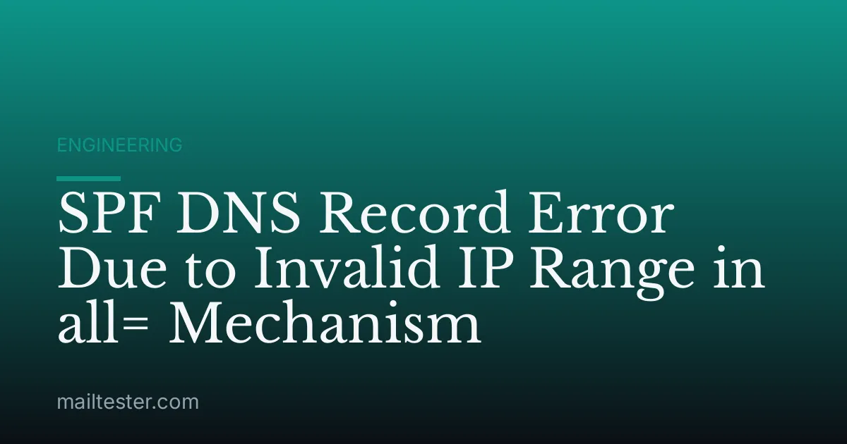 SPF DNS Record Error Due to Invalid IP Range in all= Mechanism