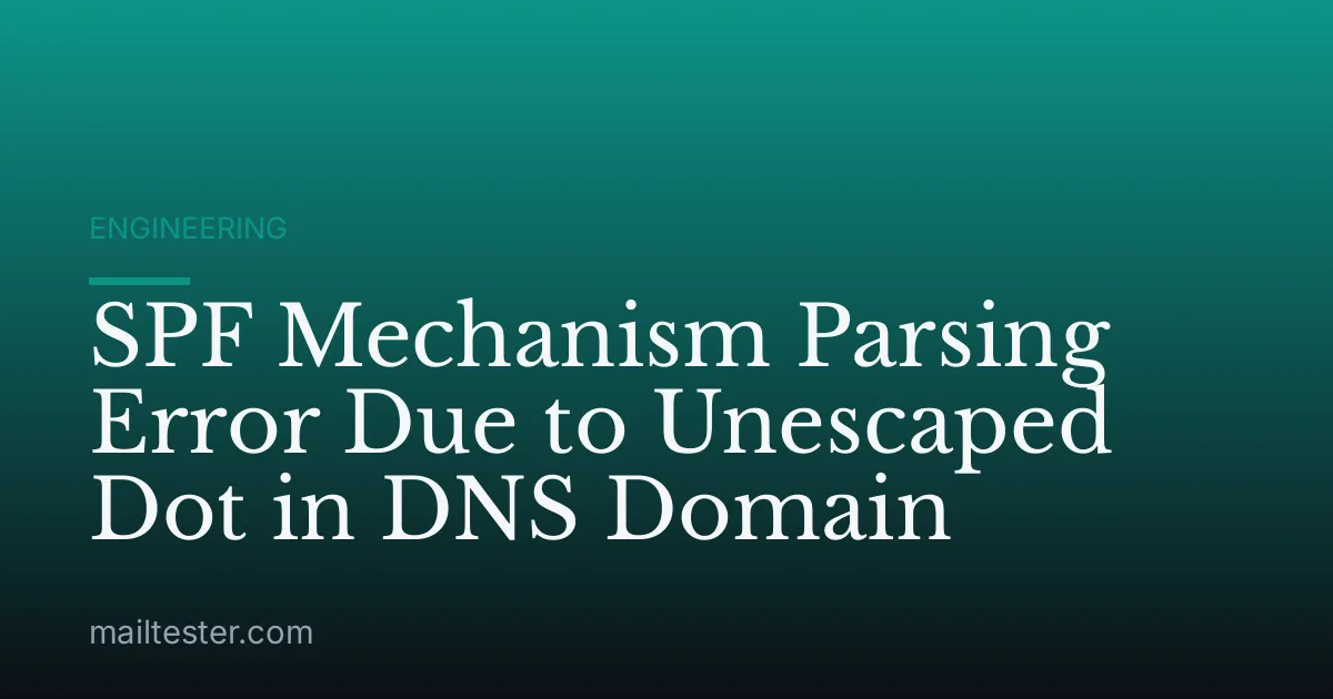 SPF Mechanism Parsing Error Due to Unescaped Dot in DNS Domain