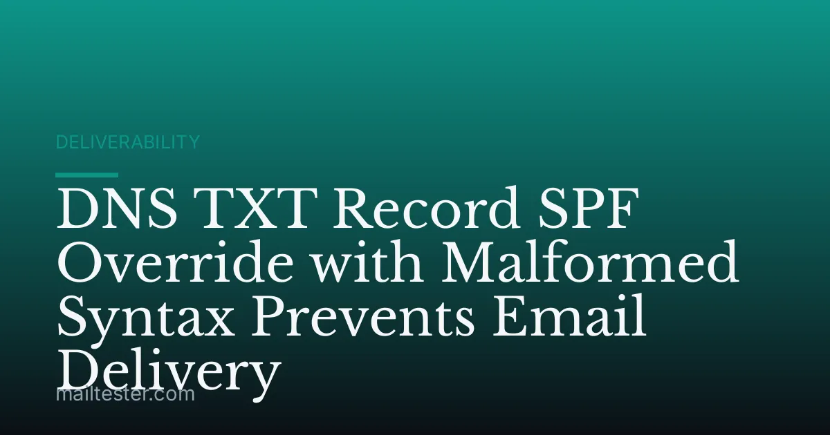 DNS TXT Record SPF Override with Malformed Syntax Prevents Email Delivery