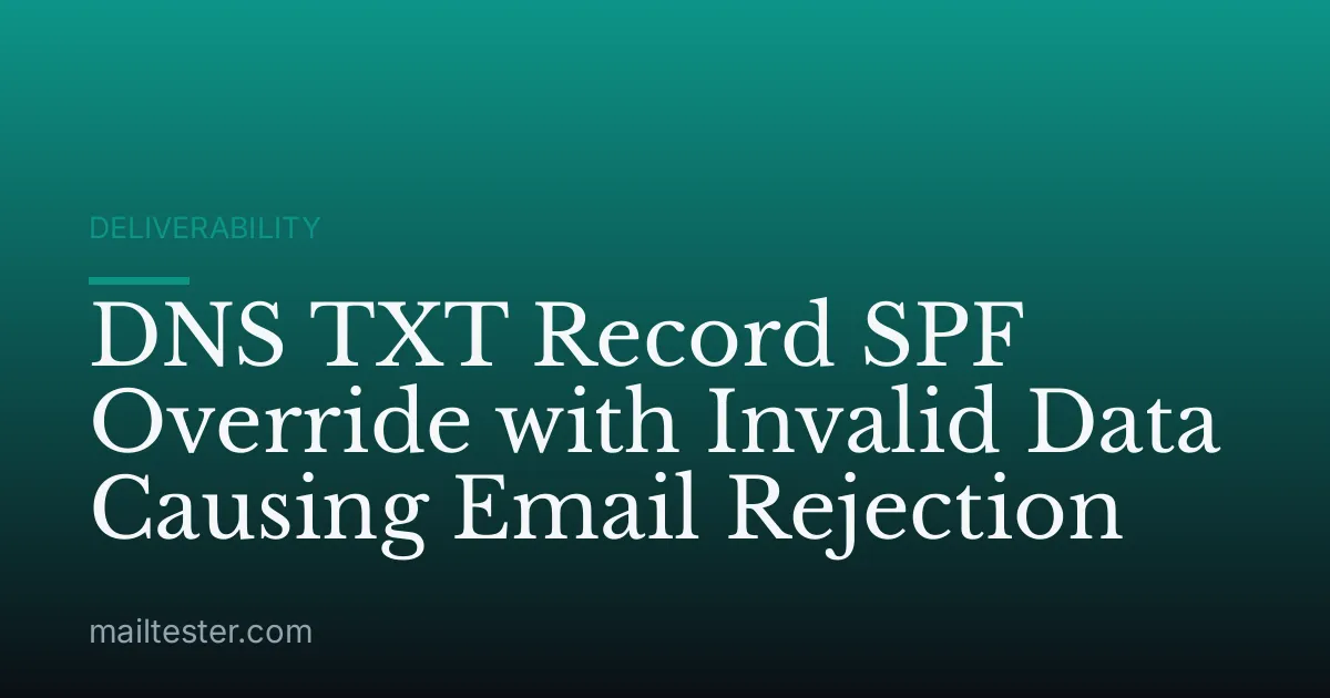 DNS TXT Record SPF Override with Invalid Data Causing Email Rejection