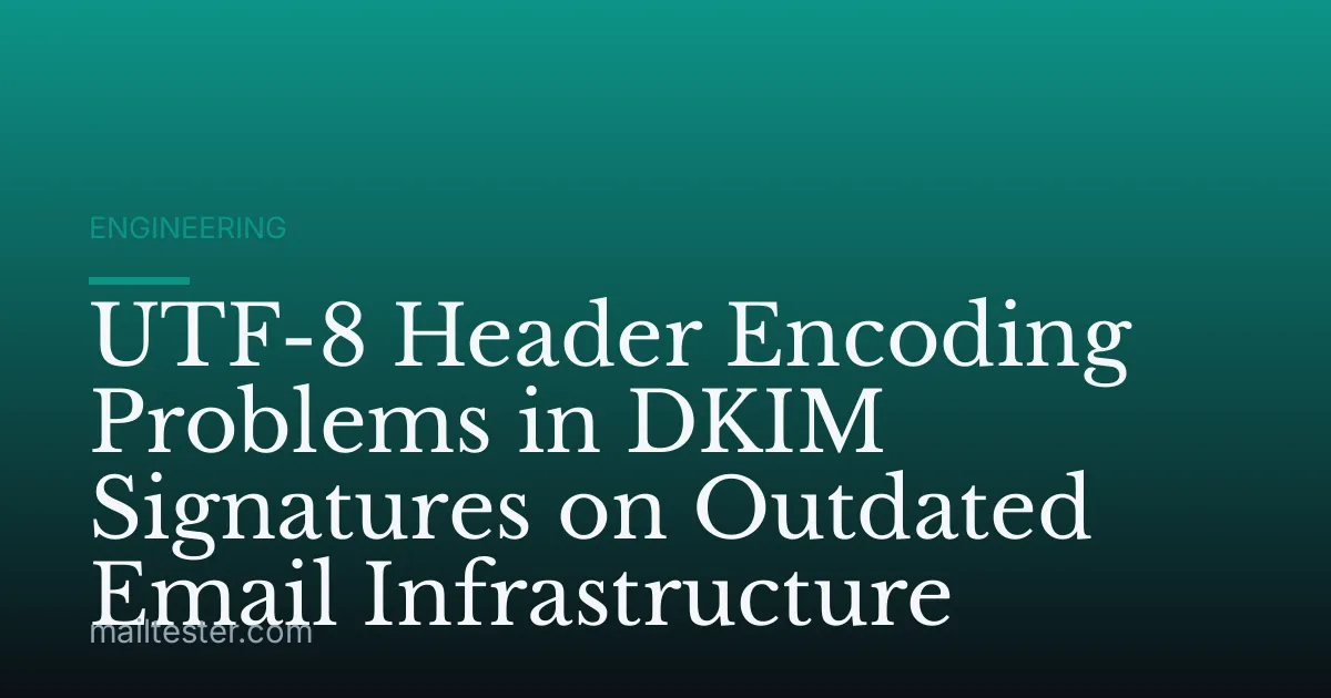 UTF-8 Header Encoding Problems in DKIM Signatures on Outdated Email Infrastructure