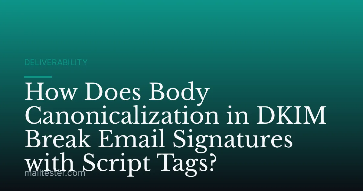 How Does Body Canonicalization in DKIM Break Email Signatures with Script Tags?
