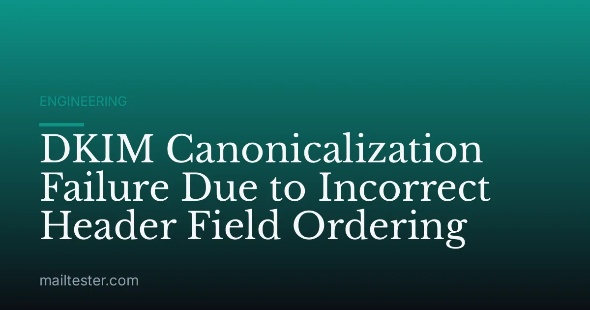 DKIM Canonicalization Failure Due to Incorrect Header Field Ordering