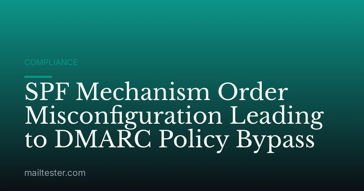 SPF Mechanism Order Misconfiguration Leading to DMARC Policy Bypass