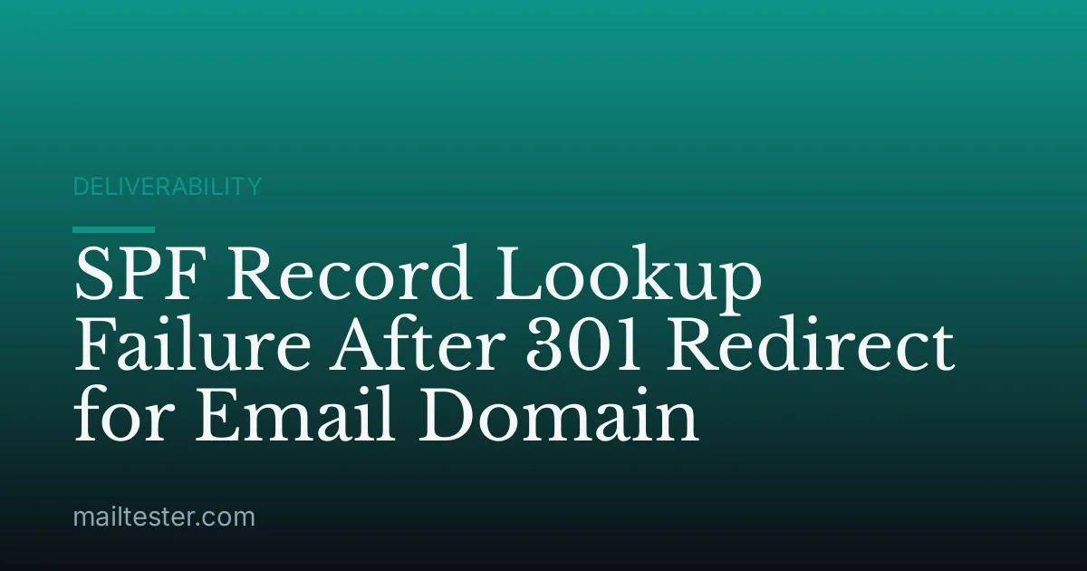 SPF Record Lookup Failure After 301 Redirect for Email Domain