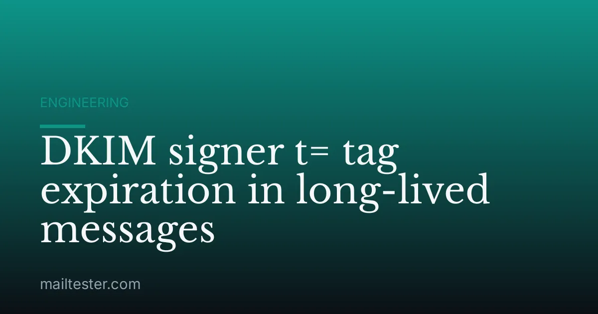 DKIM signer t= tag expiration in long-lived messages