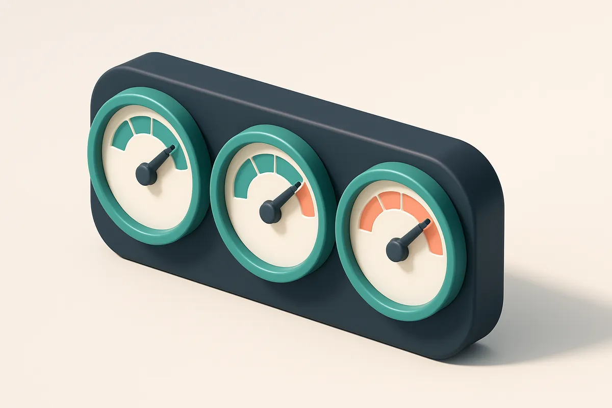 a row of three connected gauges showing alignment, SPF, DKIM, and DMARC status