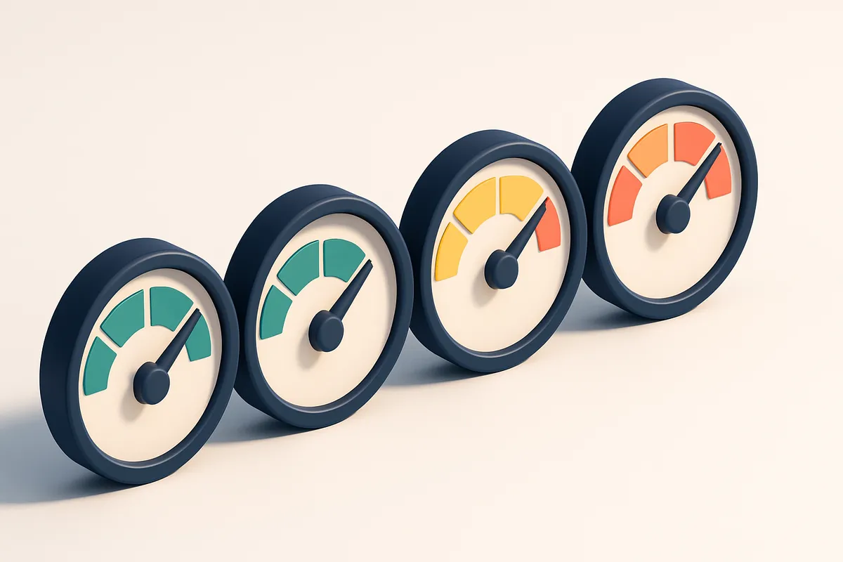 a row of four gauges, each with a different color indicating reputation health levels