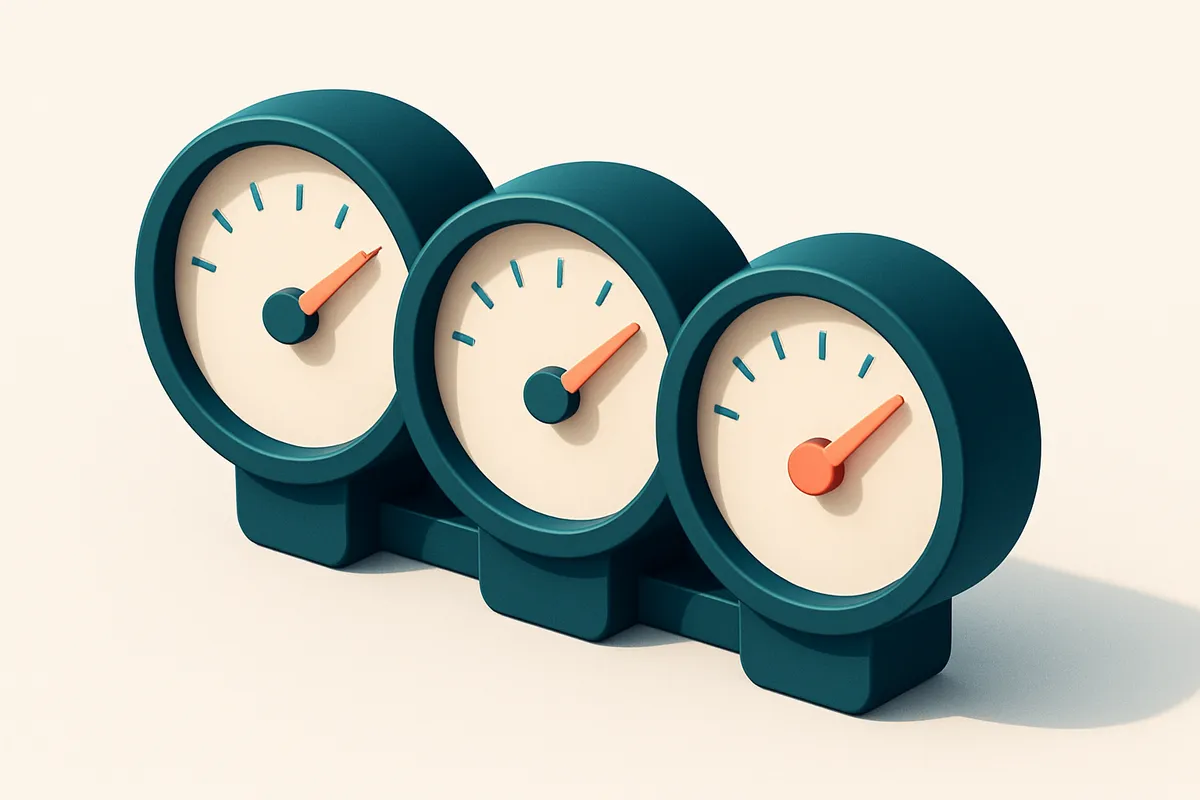 a row of three interconnected gauge dials with different labels: one for SPF, one for DKIM, one for DMARC