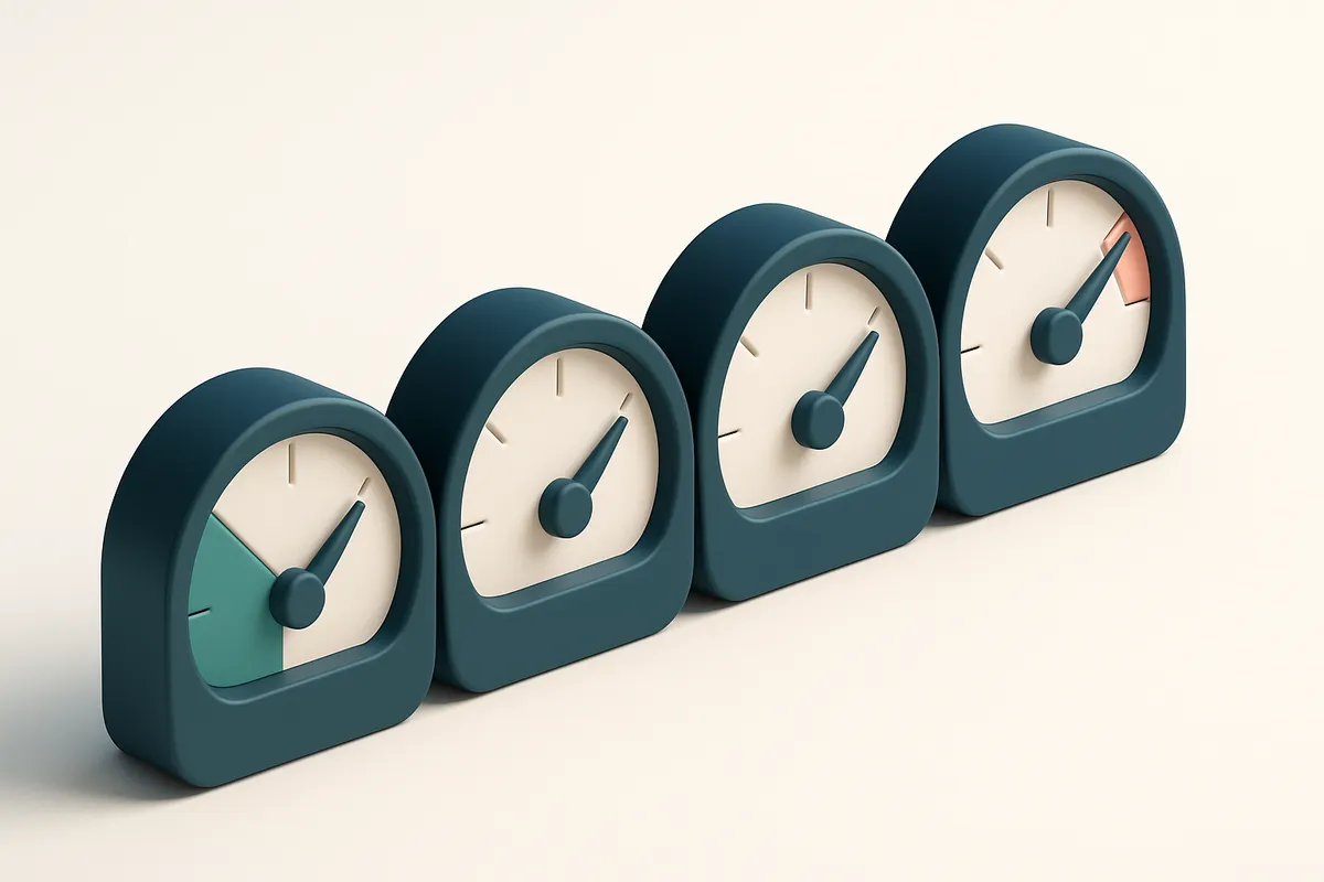 A row of four gauges, each labeled with a different metric: Valid, Invalid, Catch-all, Risky