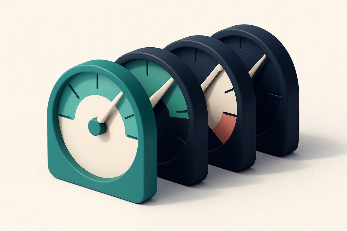 a row of four gauges with overlapping readings