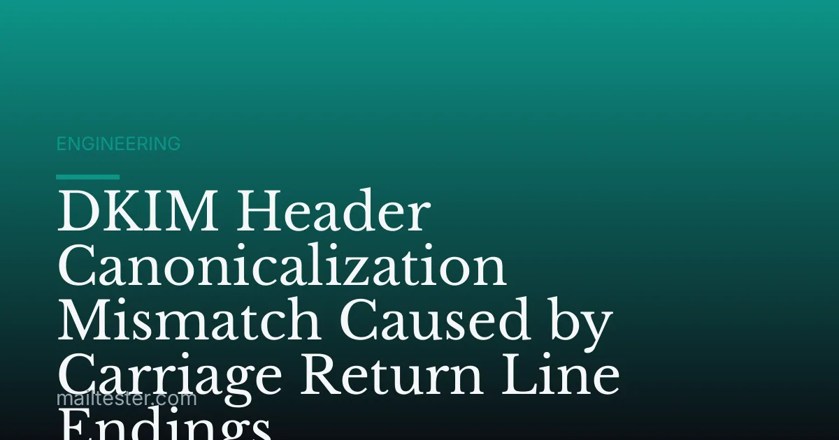 DKIM Header Canonicalization Mismatch Caused by Carriage Return Line Endings