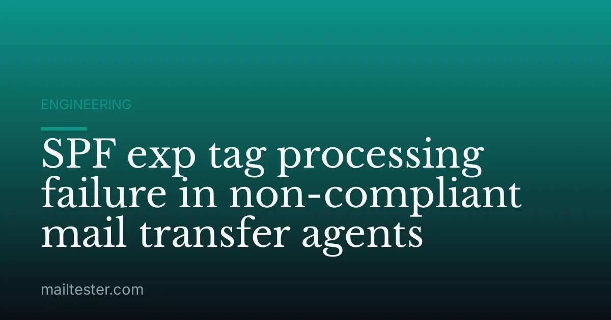 SPF exp tag processing failure in non-compliant mail transfer agents