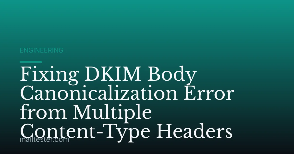 Fixing DKIM Body Canonicalization Error from Multiple Content-Type Headers