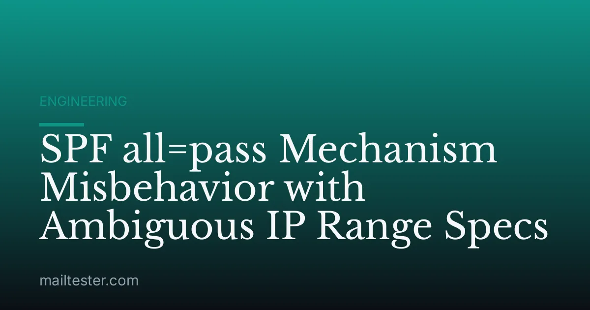 SPF all=pass Mechanism Misbehavior with Ambiguous IP Range Specs