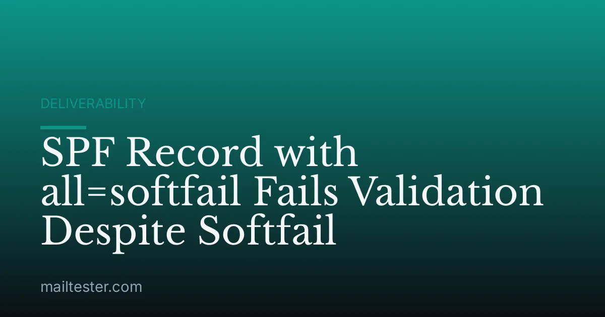 SPF Record with all=softfail Fails Validation Despite Softfail