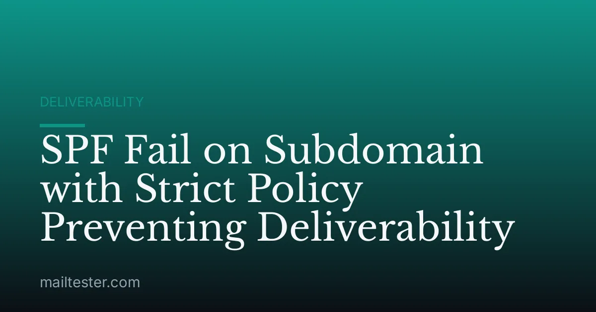 SPF Fail on Subdomain with Strict Policy Preventing Deliverability