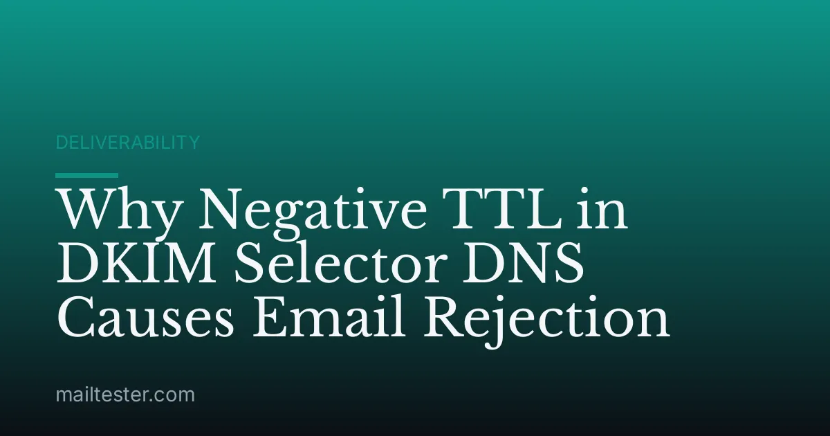 Why Negative TTL in DKIM Selector DNS Causes Email Rejection