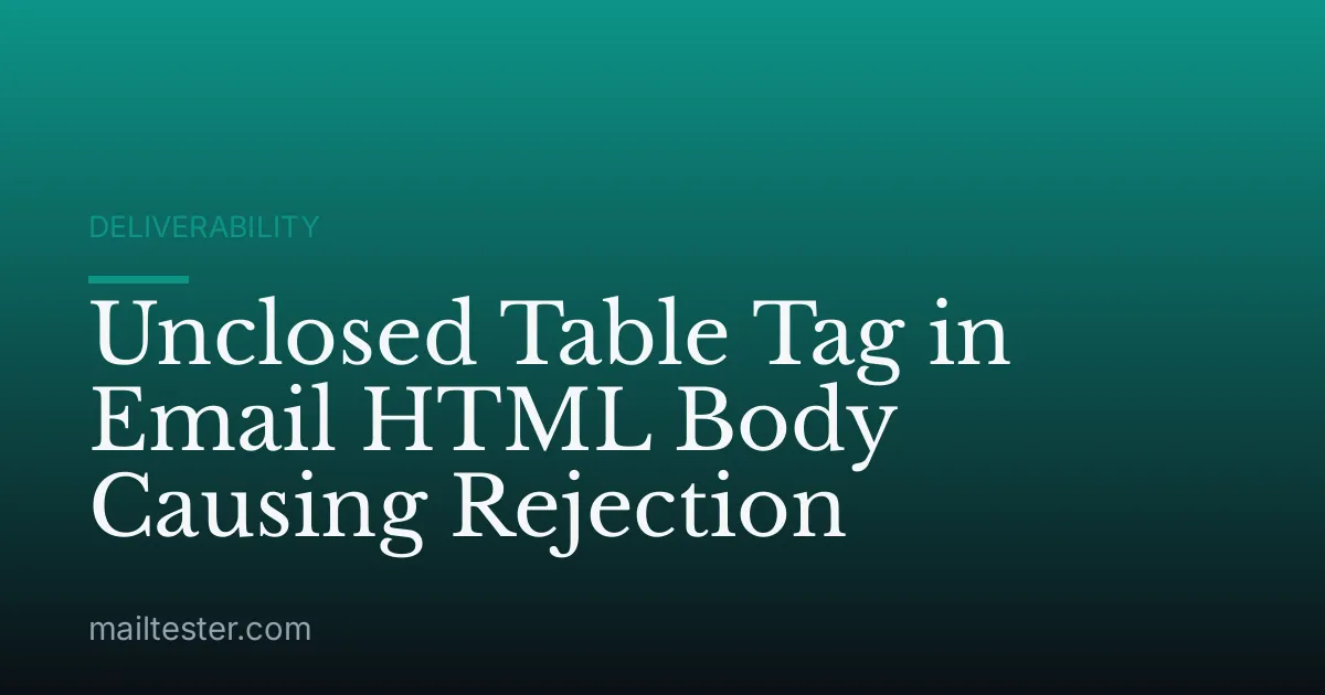 Unclosed Table Tag in Email HTML Body Causing Rejection