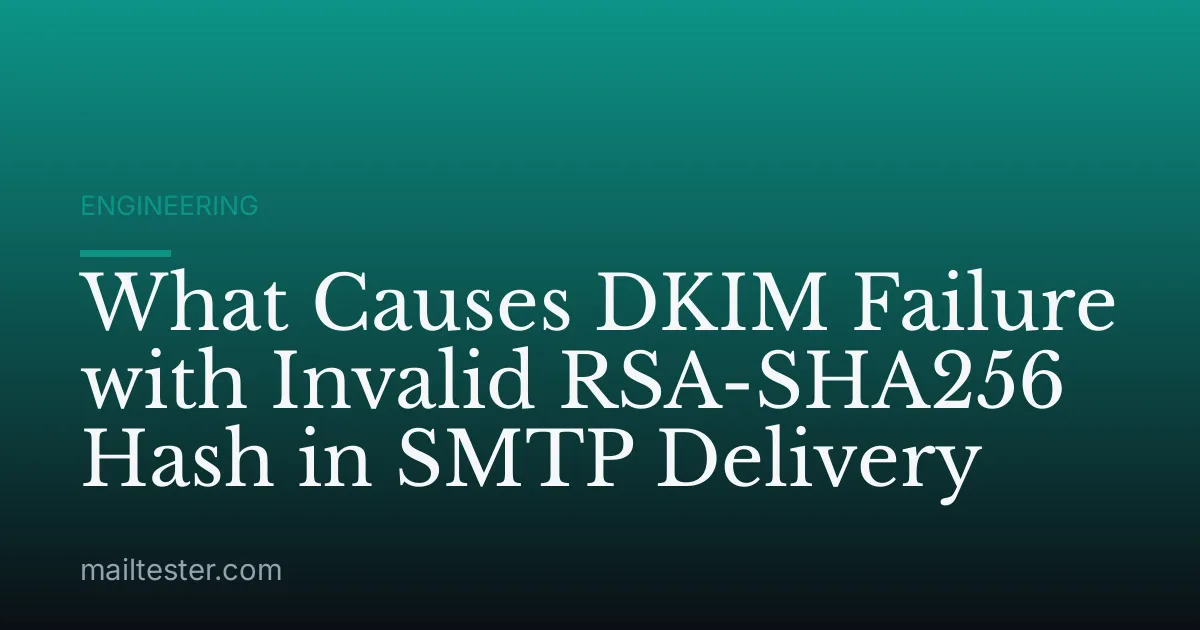 What Causes DKIM Failure with Invalid RSA-SHA256 Hash in SMTP Delivery