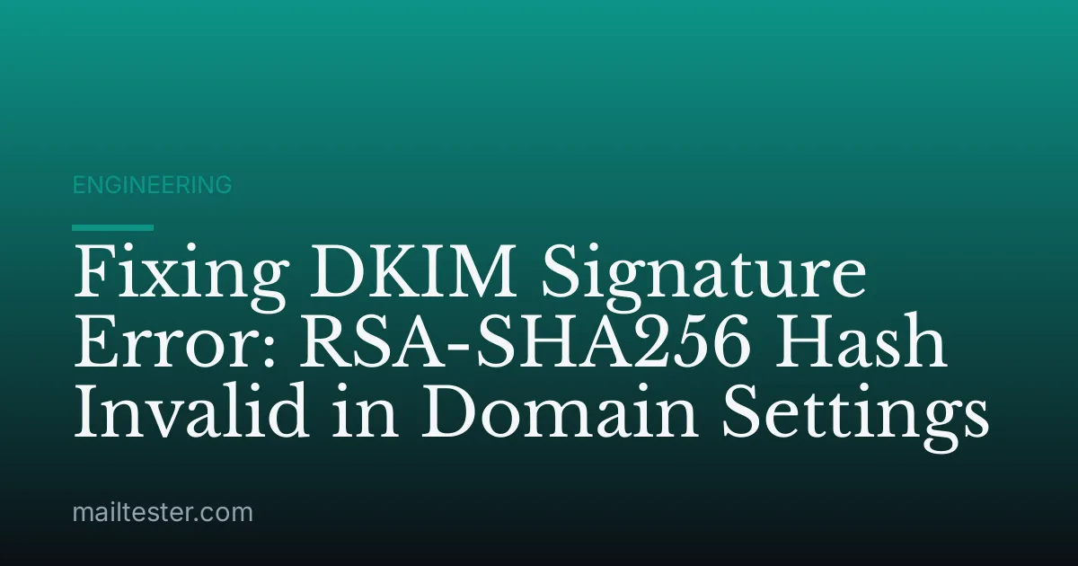 Fixing DKIM Signature Error: RSA-SHA256 Hash Invalid in Domain Settings