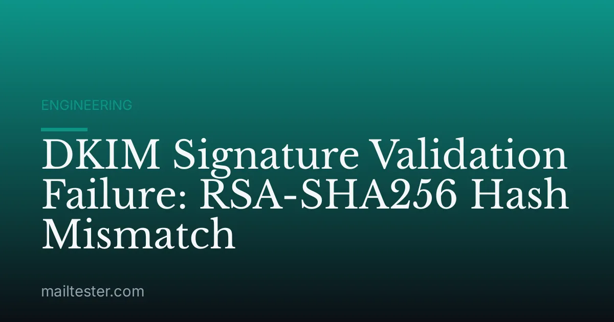DKIM Signature Validation Failure: RSA-SHA256 Hash Mismatch