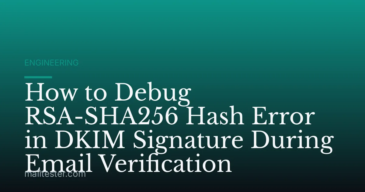 How to Debug RSA-SHA256 Hash Error in DKIM Signature During Email Verification