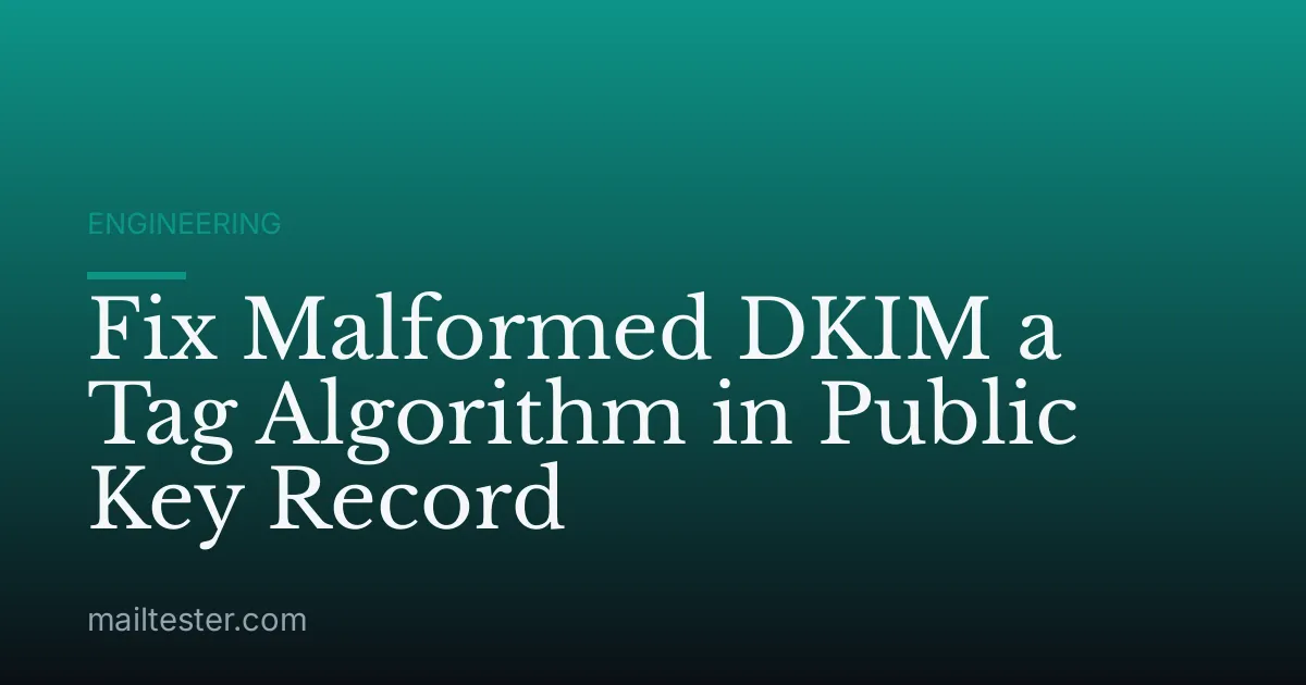 Fix Malformed DKIM a Tag Algorithm in Public Key Record