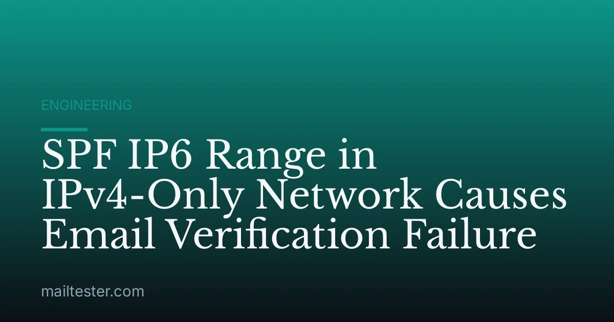 SPF IP6 Range in IPv4-Only Network Causes Email Verification Failure