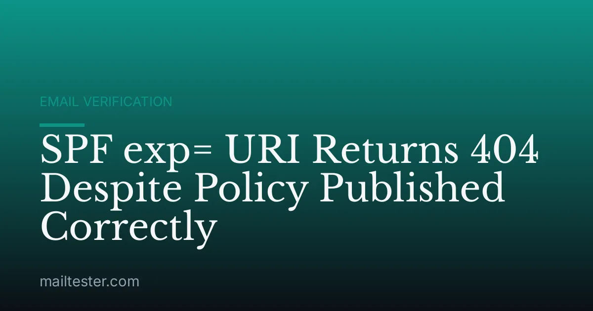 SPF exp= URI Returns 404 Despite Policy Published Correctly