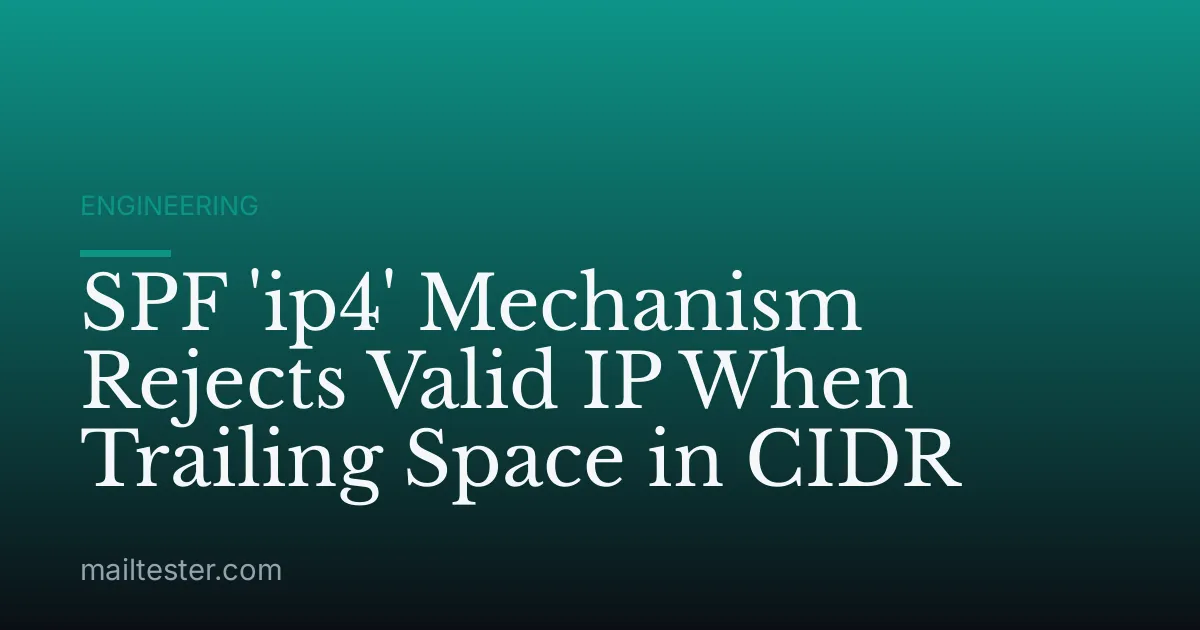 SPF 'ip4' Mechanism Rejects Valid IP When Trailing Space in CIDR