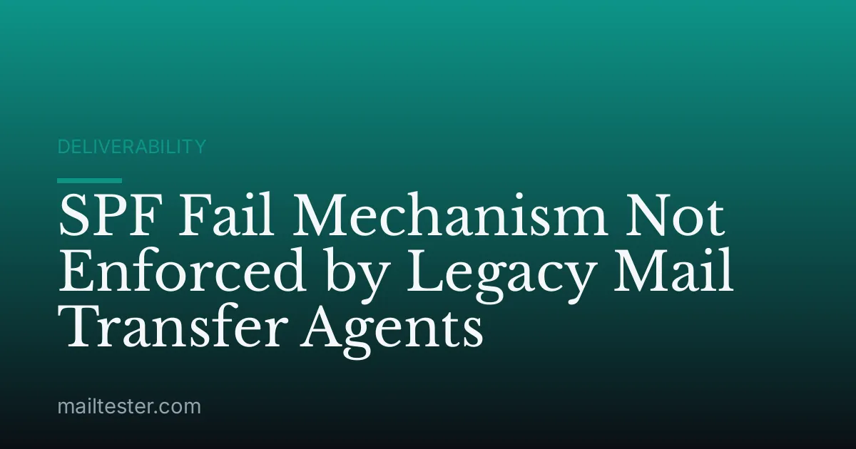 SPF Fail Mechanism Not Enforced by Legacy Mail Transfer Agents