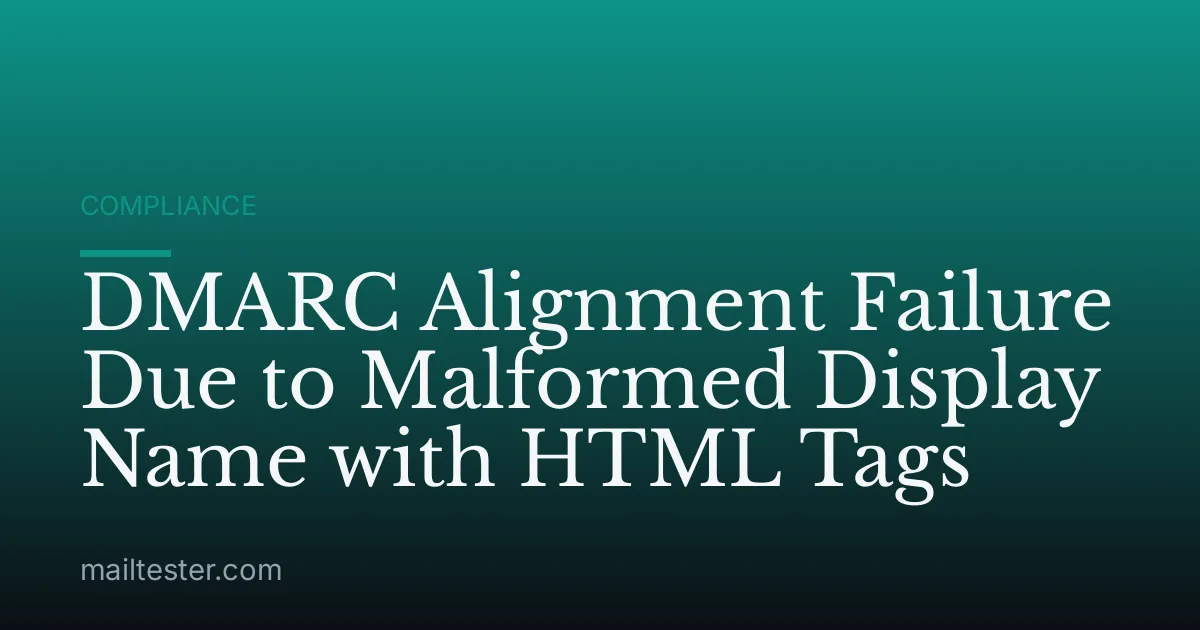 DMARC Alignment Failure Due to Malformed Display Name with HTML Tags