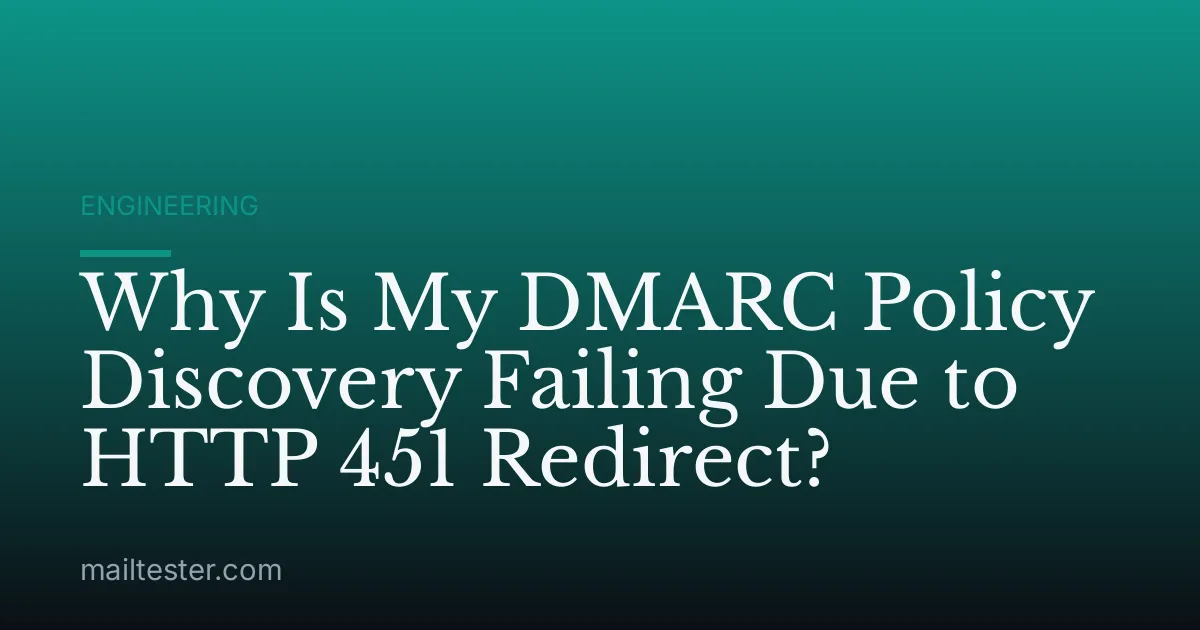 Why Is My DMARC Policy Discovery Failing Due to HTTP 451 Redirect?