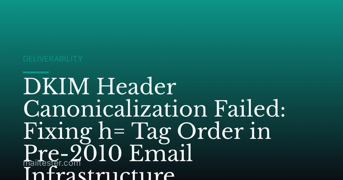 DKIM Header Canonicalization Failed: Fixing h= Tag Order in Pre-2010 Email Infrastructure