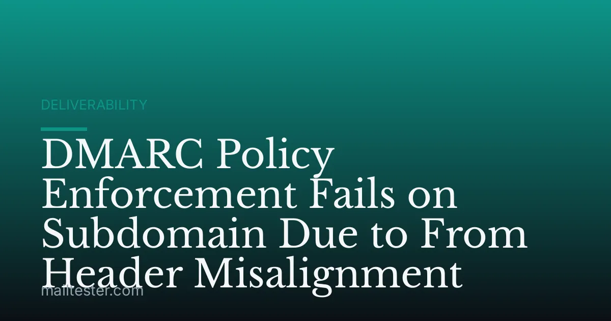 DMARC Policy Enforcement Fails on Subdomain Due to From Header Misalignment